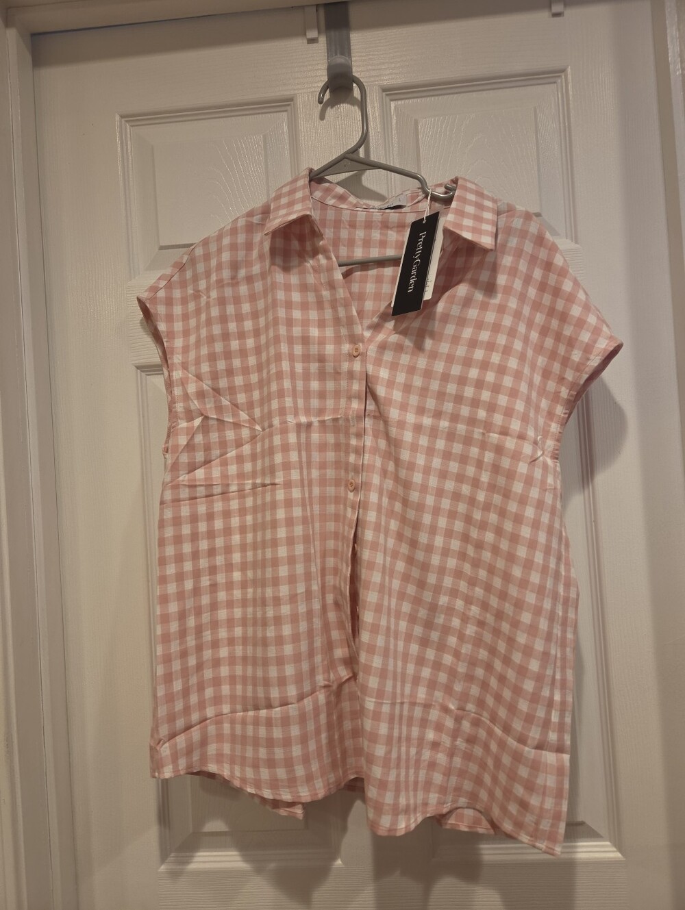 Pleasant Checkered Button-Up Blouse - Pink